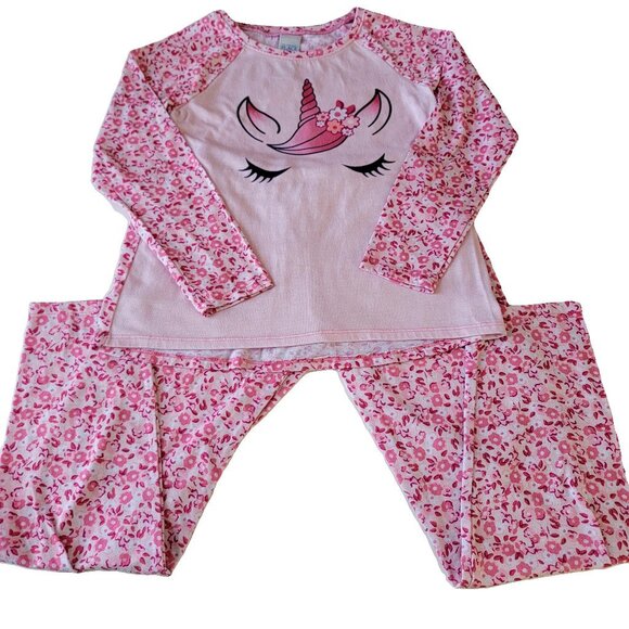 The Children's Place Unicorn Graphic Floral Pajama Long Sleeves 2Pc Pink Wht M - Picture 12 of 13